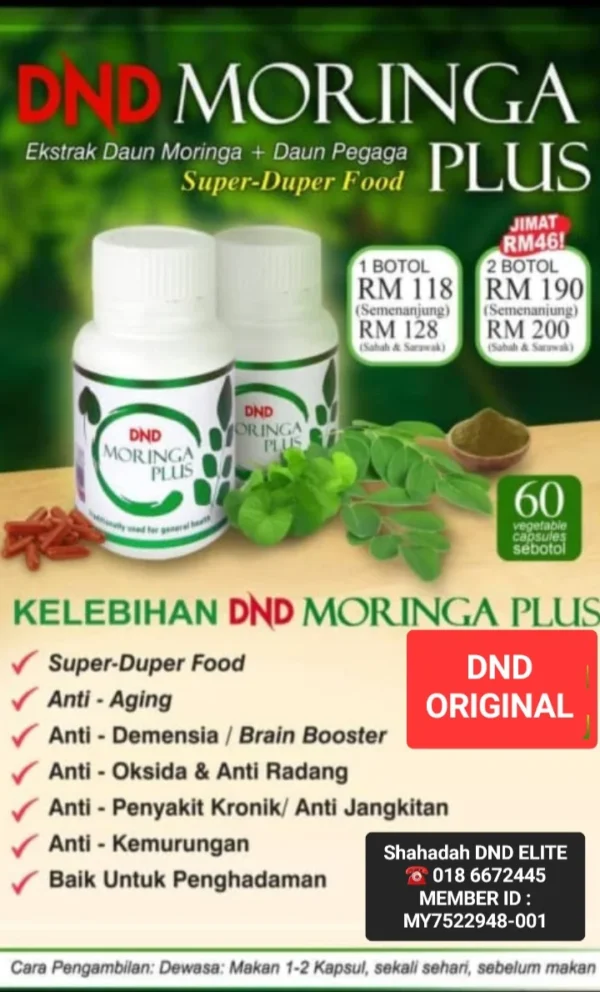 DND MORINGA PLUS (60 VEGE CAPSULE) × 2 BOTOL - Image 2