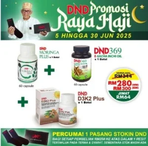 PACKAGE 3: WELLNESS PACKAGE (1 BOTOL DND369 E-SIO SOFTGEL + 1 BOTOL DND MORINGA PLUS + 1 BOTOL DND D3K2 PLUS SOFTGEL)