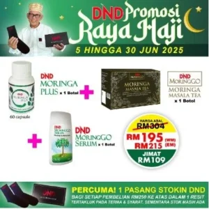 PACKAGE 5: 1 BOTOL DND MORINGA PLUS + 1 BOX MORINGA TEA + 1 BOTOL MORINGA SERUM