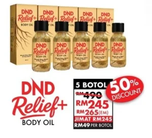 DND RELIEF+ BODY OIL (60ML) x 5 botol